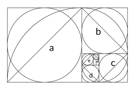 Golden ratio geometric concept set. Divine proportion collection. Geometric shapes with ideal section composition icons. Geometry harmony and balance vector illustrationのイラスト素材