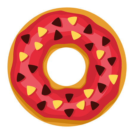 Donut. Top view sweet dessert into glaze for menu design, cafe decoration or delivery box. Candy food with sprinkles. Traditional breakfastのイラスト素材