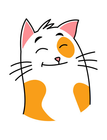 Cat expression. Cartoon pet with cute emotion, creative emoji of home animal. Vector illustration of funny mood of cat with big eyesのイラスト素材