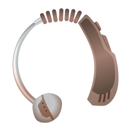 Hearing aid. Sound amplifier for patients with hearing loss. Medicine and health. Realistic object. Treatment and prosthetics in otolaryngologyのイラスト素材