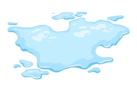 Water spill puddle. Blue liquid shape in flat cartoon style. Clean fluid drop design element isolted on white backgroundのイラスト素材