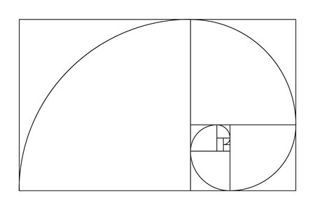 Golden ratio geometric concept set. Divine proportion collection. Geometric shapes with ideal section composition icons. Geometry harmony and balance vector illustrationのイラスト素材