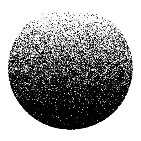 Dotwork noise gradient circle. Sand grain effect. Black noise stipple dots pattern. Abstract grunge dotwork gradient. Black grain dots element. Halftone circle. Dotted vector illustrationのイラスト素材
