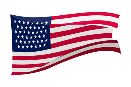 Waving flag. American flag on white background. National flag waving symbol. Banner design elementのイラスト素材