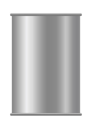 Metallic tin can for food. Front view. Vector realistic mockup of blank cylinder, aluminum container, round steel pack isolated on white backgroundのイラスト素材