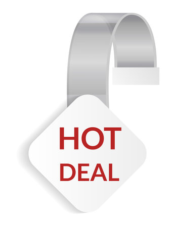 Promotional wobbler mockup. Benefit tag hang on wall. Supermarket promotion pointing wobbler. Vector announcement promotion saleのイラスト素材