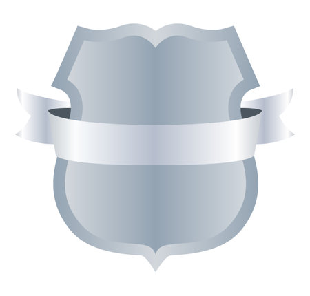 Heraldic blank shield icon with ribbon. Security illustration sign. Knight award symbol. Medieval royal vintage badge isolated on whiteのイラスト素材