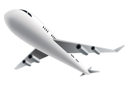 Flying airplane or airliner. Aircraft transport. Passenger flight jet airplane, aviation vehicle. Civil aircraft journey and aviation symbol. Wing flight transportのイラスト素材