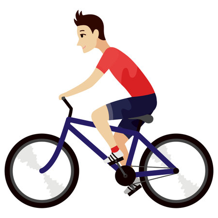 Cycling or riding animation icon. Animation element for game or cartoon. Young man on bike. Vector illustrationのイラスト素材