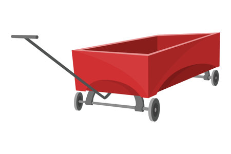 Garden cart cartoon or farm wheelbarrow icon. Gardening, farming concept. Equipment of garden cart or garden wagon, vector illustration on white backgroundのイラスト素材