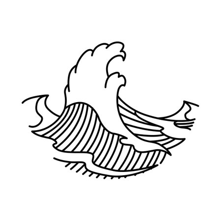 Oriental waves icon japan. Stylized ocean wave curl, japan style tsunami, sea swirl graphic. Oceanic water asian decorative ornamental splashes element. Sea wave line art vector illustrationのイラスト素材