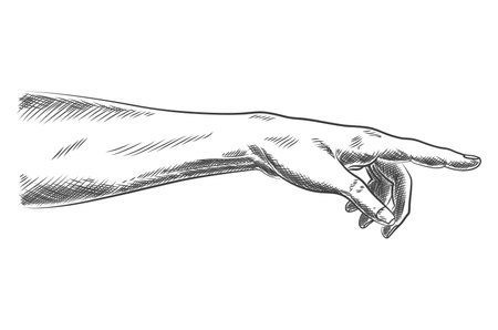 Hand human touching with fingers. Virtual reality or artificial intelligence technology concept - hand draw sketch design illustrationのイラスト素材