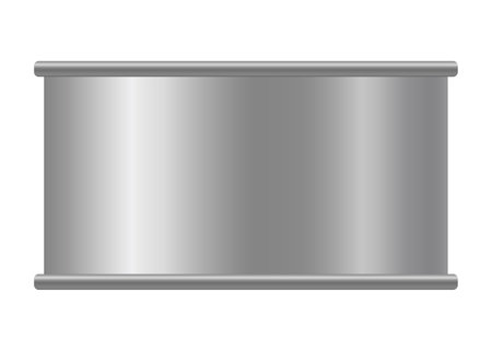 Metallic tin can for food. Front view. Vector realistic mockup of blank cylinder, aluminum container, round steel pack isolated on white backgroundのイラスト素材