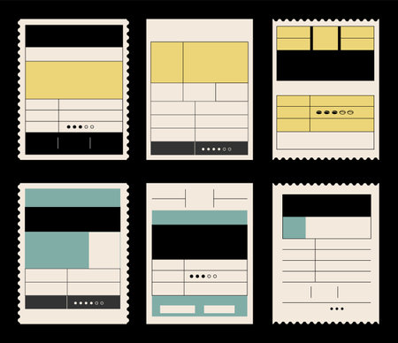 Coffee label mockup set. Food package cover designs. Caffeine roasted beans packaging. Vintage pack labels emblem with minimalistic graphic grid layout. Vector brand tagsのイラスト素材