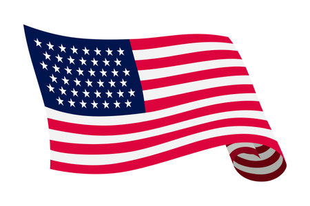 Waving flag. American flag on white background. National flag waving symbol. Banner design elementのイラスト素材