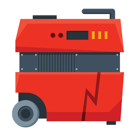 Portable electric power generator icon. Gasoline generator, emergency equipment. Energy generating backup equipment and electricity voltage source alternator machine. Cartoon vector illustrationのイラスト素材