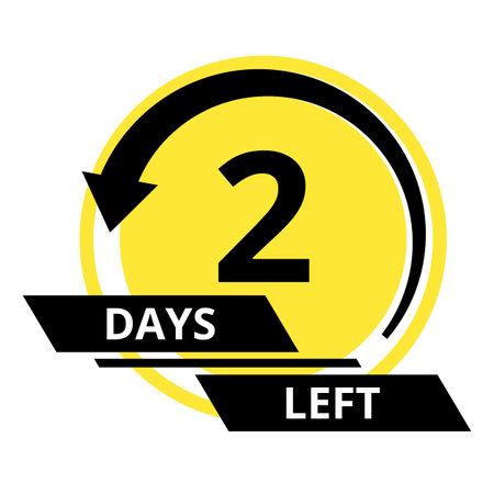 Countdown of days. Number 2 of days left to go. Promotional banner. Price offer promo deal timer, two day only. Stylized counter in black and yellow colorsのイラスト素材