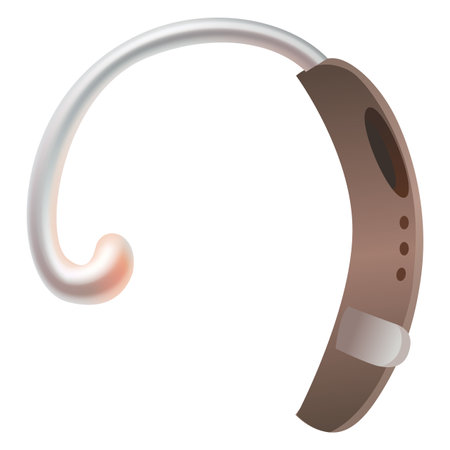 Hearing aid. Sound amplifier for patients with hearing loss. Medicine and health. Realistic object. Treatment and prosthetics in otolaryngologyのイラスト素材