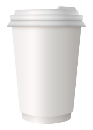 Coffee cup with place for lettering. Coffee to go. Hot street drinks, cardboard packaging plastic capのイラスト素材