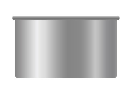 Metallic tin can for food. Front view. Vector realistic mockup of blank cylinder, aluminum container, round steel pack isolated on white backgroundのイラスト素材