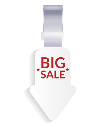 Promotional wobbler mockup. Benefit tag hang on wall. Supermarket promotion pointing wobbler. Vector announcement promotion saleのイラスト素材