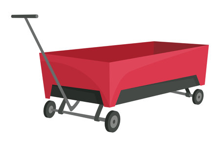 Garden cart cartoon or farm wheelbarrow icon. Gardening, farming concept. Equipment of garden cart or garden wagon, vector illustration on white backgroundのイラスト素材