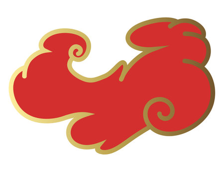 Clouds chinese style. Red and gold clouds, traditional Asian decorative retro element. Light cloud in paper cut style for festivalのイラスト素材