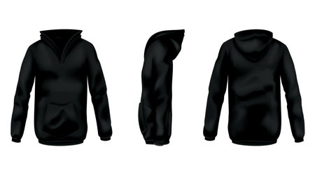Hoodie mockup template for clothing branding and product presentation. Realistic front, back and side view. Perfect for fashion and apparel designのイラスト素材