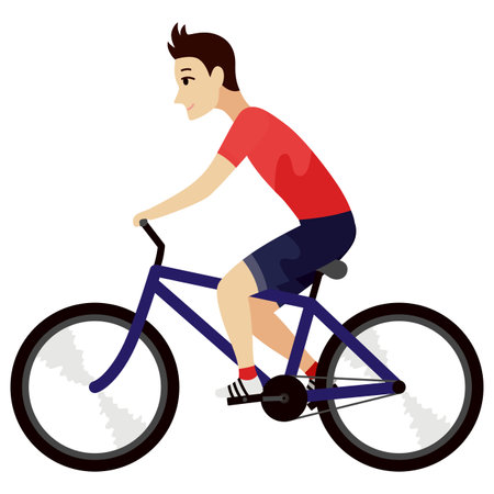 Cycling or riding animation icon. Animation element for game or cartoon. Young man on bike. Vector illustrationのイラスト素材