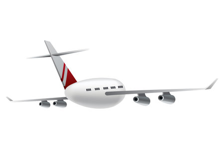 Flying airplane or airliner. Aircraft transport. Passenger flight jet airplane, aviation vehicle. Civil aircraft journey and aviation symbol. Wing flight transportのイラスト素材