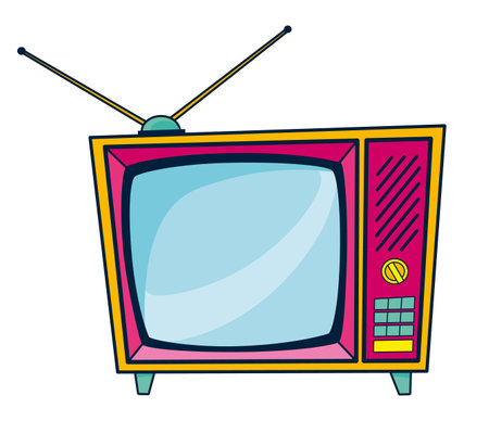 Comic retro tv icon in pop art retro comic style. Cartoon vintage 70s, 80s television. Vector illustrationのイラスト素材