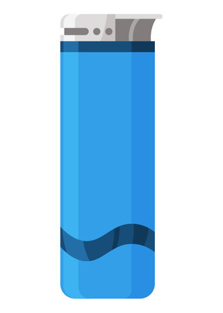 Gasoline lighter. Plastic petrol cheap tool to Ignite gas kitchen oven, fireplace or bonfire, light fire flame. Accessorie. Cartoon vector illustrationのイラスト素材