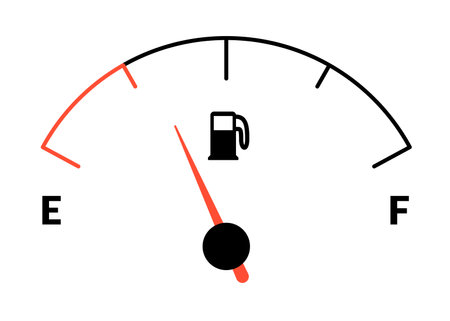 Fuel indicator meter or fuel gauge for petrol, gasoline, diesel level count. Control gas tank fullness. Fuel gauge scales icon. Car dial petrol gasoline dashboard. Vector illustrationのイラスト素材