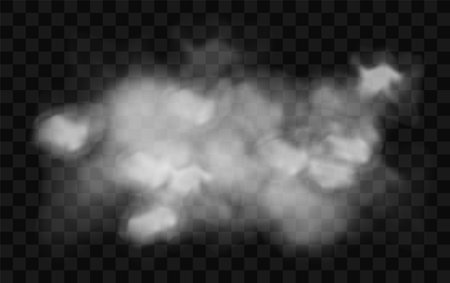 Smoke cloud stream. Transparent fog effect. White vector cloudiness, mist or smog background. Vector illustration isolated transparent special effectのイラスト素材