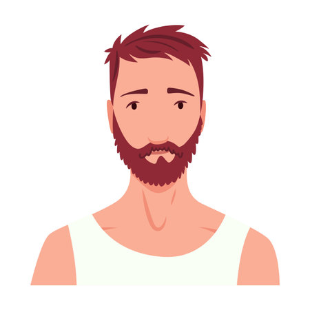 Man shaving. Male character grooming, does personal skincare routine. Cleansed and treated his face action. Flat vector illustration isolated on white backgroundのイラスト素材