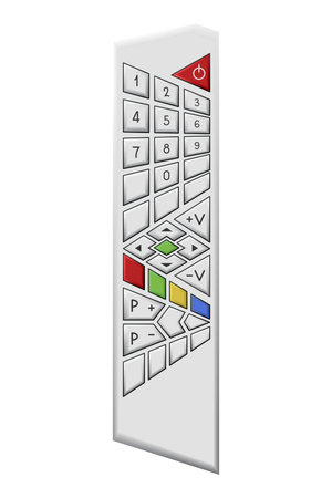 Tv remote control design with buttons. Wireless power media device to switch channel programmes remotely. Universal controller of technology equipment, isolated vector illustrationのイラスト素材