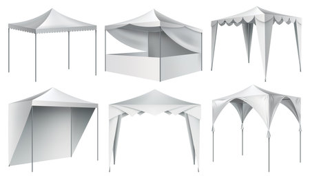 Promotional tent for effective outdoor branding. Set of icons. Customizable and perfect for events, trade shows and marketing campaignsのイラスト素材