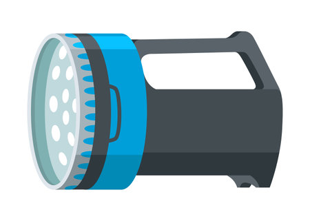 Flashlight of light icon with spotlight or flash function. Light lantern isolated on white background. Vector cartoon illustrationのイラスト素材