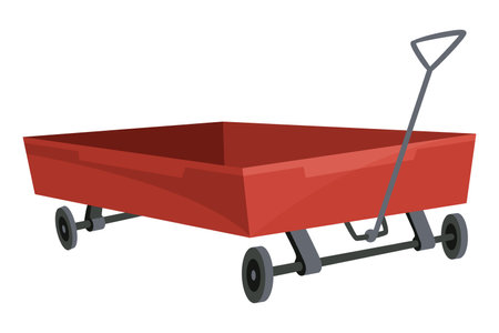 Garden cart cartoon or farm wheelbarrow icon. Gardening, farming concept. Equipment of garden cart or garden wagon, vector illustration on white backgroundのイラスト素材