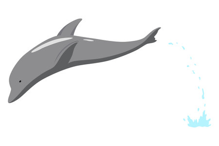 Dolphin jumping out of water animation element. Illustration of dolphin performing an acrobatic jump in the ocean. Great for marine life or summer vacation designsのイラスト素材