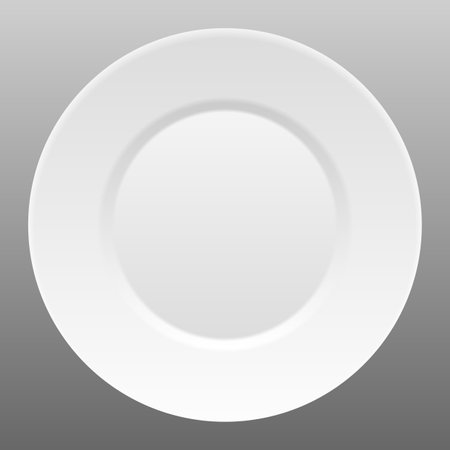 One whole white plate. Food plate or porcelain dish. Dishware without damage. Icon isolated on white background. Vector illustrationのイラスト素材