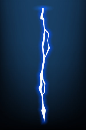 Lightning animation with sparks. Electricity thunderbolt danger, light electric powerful thunder. Bright energy effect, vector illustrationのイラスト素材