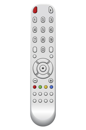 Tv remote control design with buttons. Wireless power media device to switch channel programmes remotely. Universal controller of technology equipment, isolated vector illustrationのイラスト素材