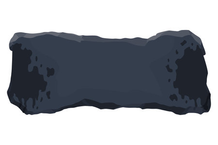 Blank banner sign or gravestone. Stone sign board, cartoon vector design piece of rock. Illustration game menu rock tablet, heavy gray cracked boulderのイラスト素材