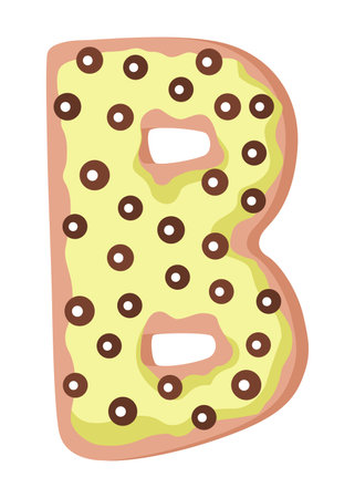 Cartoon cookies font. Vector letter baking in colored glaze. Creative gingerbread typography design. Childhood sweet donut. Letter Bのイラスト素材