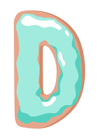 Cartoon cookies font. Vector letter baking in colored glaze. Creative gingerbread typography design. Childhood sweet donut. Letter Dのイラスト素材
