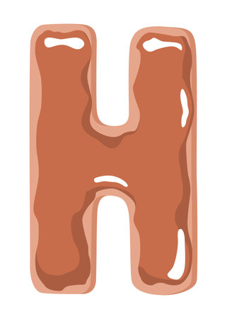 Cartoon cookies font. Vector letter baking in colored glaze. Creative gingerbread typography design. Childhood sweet donut. Letter Hのイラスト素材
