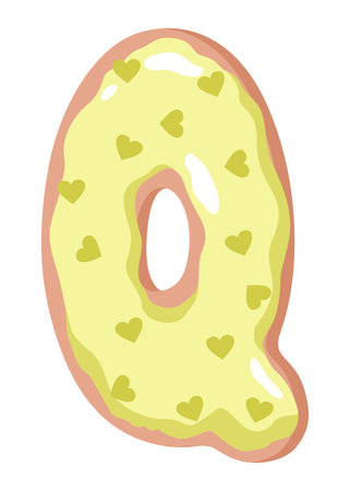 Cartoon cookies font. Vector letter baking in colored glaze. Creative gingerbread typography design. Childhood sweet donut. Letter Qのイラスト素材
