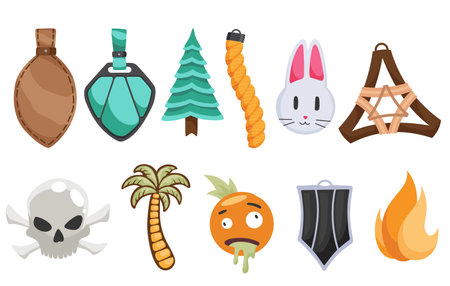 Keychain keyholder, icon set. Metal trinket. Modern keys pendants. Home rental or real estate concept. Vector illustrationのイラスト素材