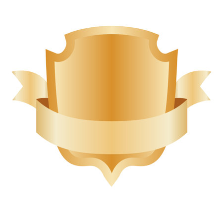 Heraldic blank shield icon with ribbon. Security illustration sign. Knight award symbol. Medieval royal vintage badge isolated on whiteのイラスト素材